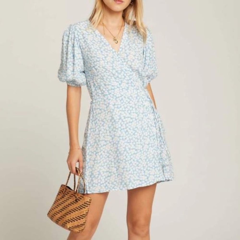 Faithfull the Brand Blanco Floral Wrap Minidress M